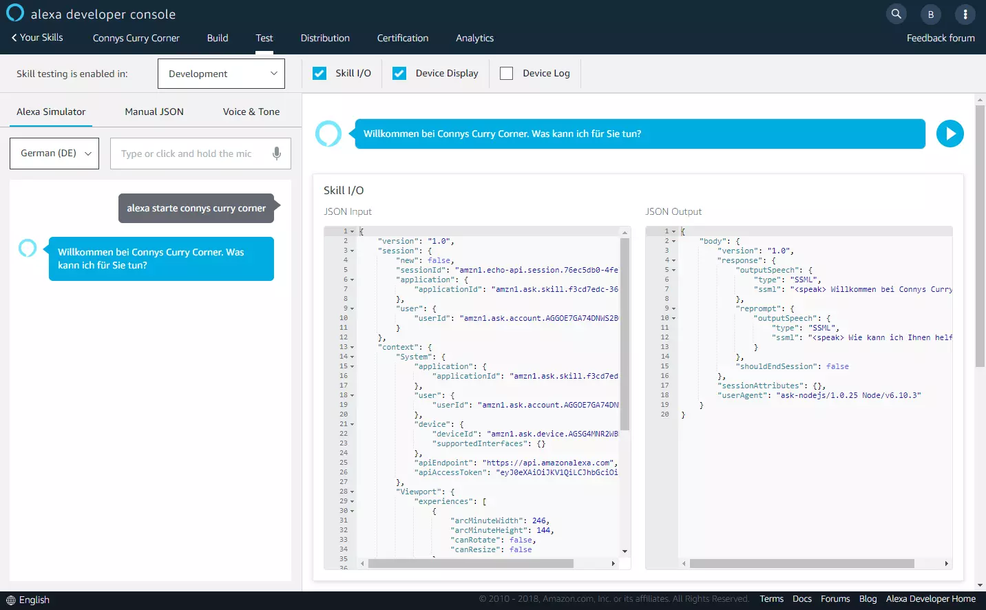 Alexa-Developer-Konsole: Testumgebung