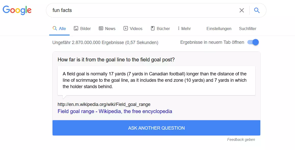 Google Easter Egg „Fun Facts“