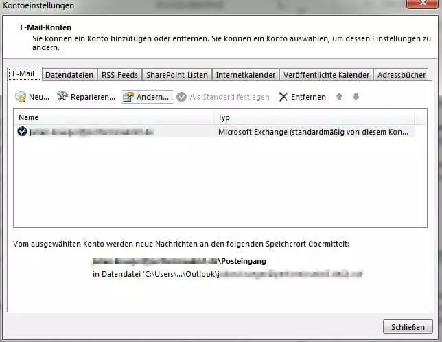 Kontoeinstellungen in Outlook 2013