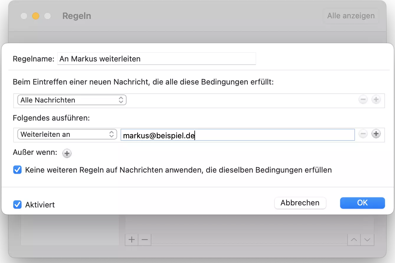 Microsoft Office für Mac: Das Dialogfenster „Regeln“ – Regel-Konfigurator