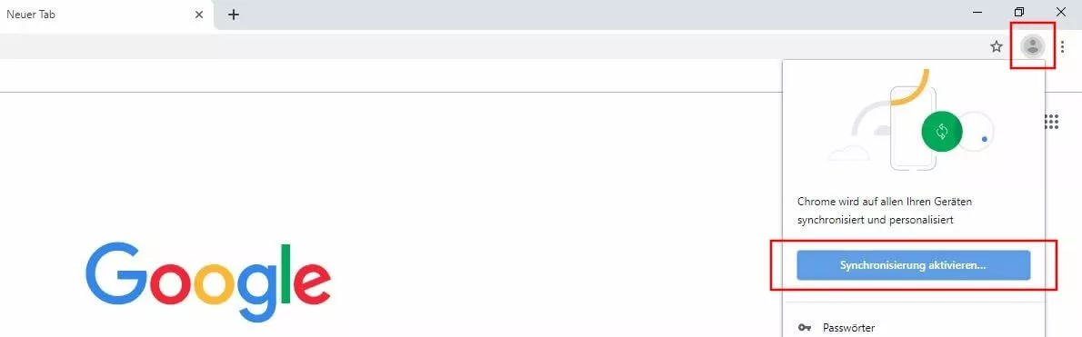 Google Chrome: „Synchronisierung aktivieren“-Schaltfläche