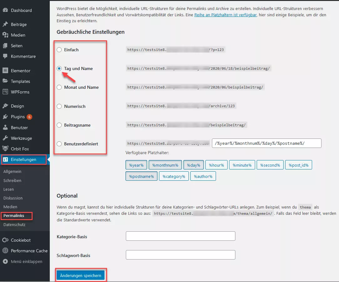 Permalinks – Gebräuchliche Einstellungen, verschiedene Optionen für Links