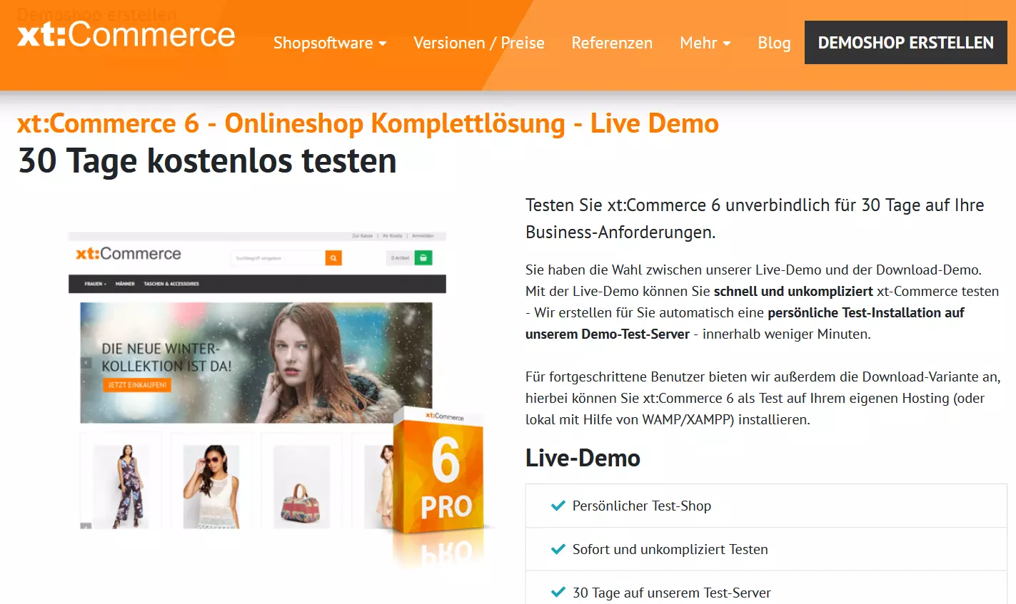 Live Demo xt:Commerce 6