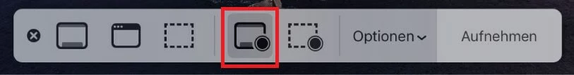 Symbol, um den gesamten Mac Bildschirm aufzunehmen