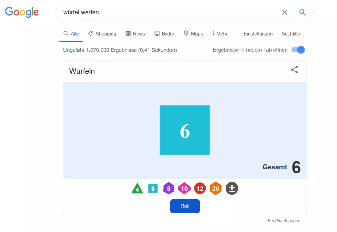 Würfeln als Google-Easteregg