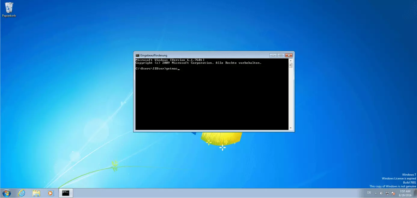 Der Befehl „getmac“ in der Windows-Eingabeaufforderung