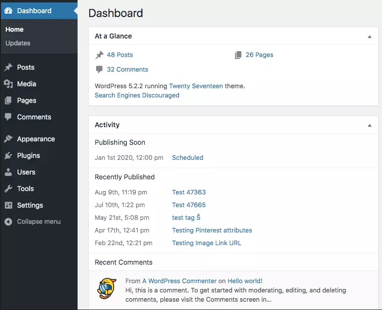 Screenshot des WordPress-Dashboards