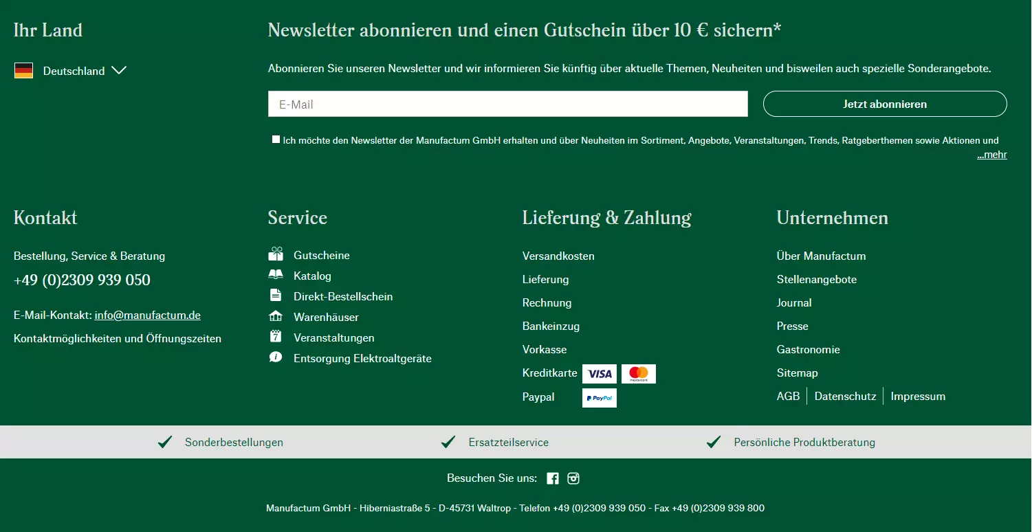 Website-Footer: Best Practice manufactum.de