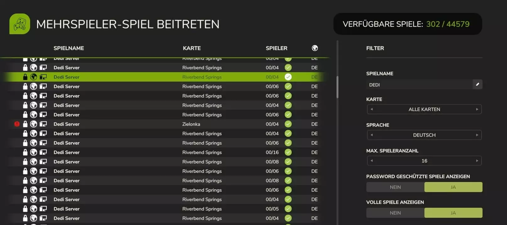 Serverauswahl in Landwirtschafts-Simulator 25