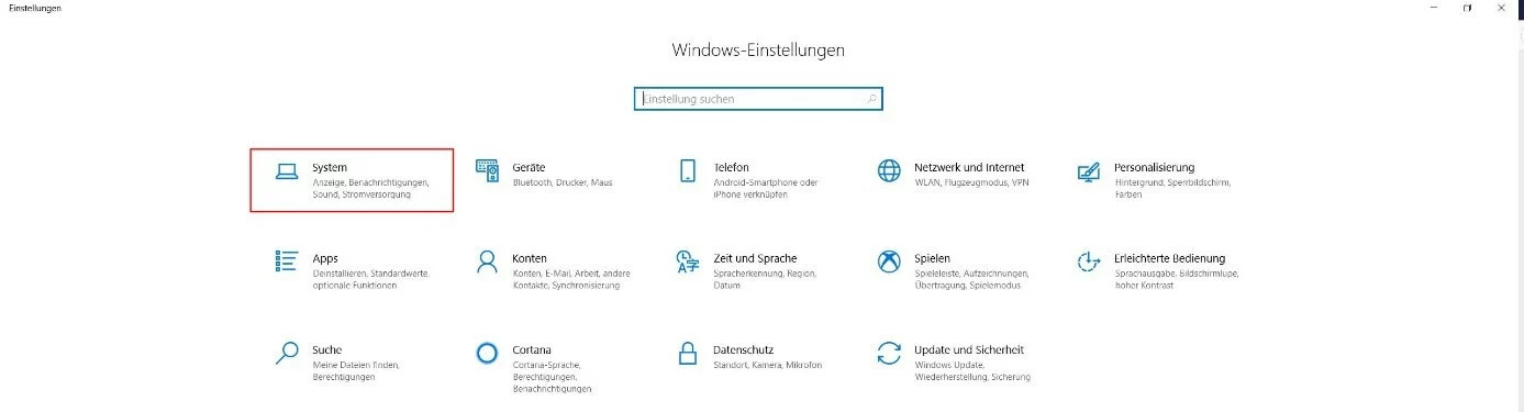 „Windows-Einstellungen“ in Windows 10