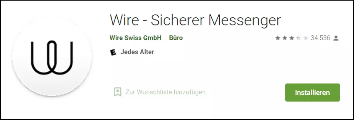 Installationsseite der Wire-App im Google Play Store