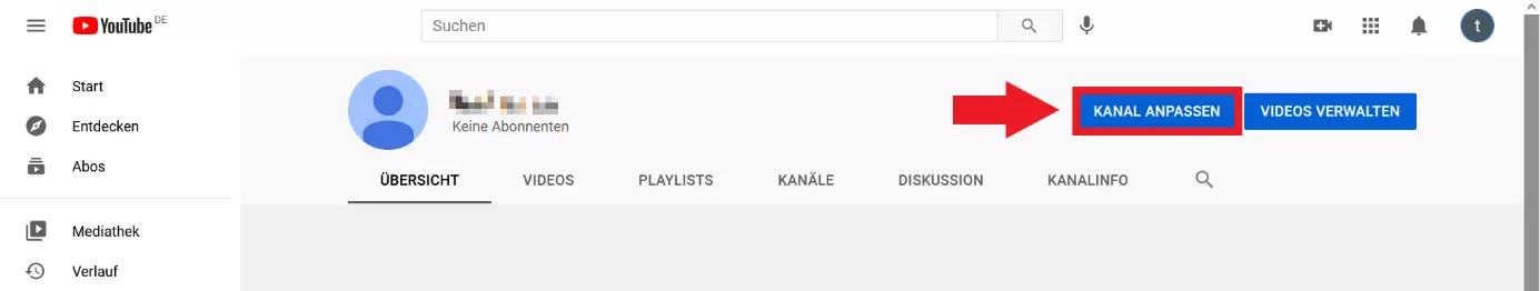„Kanal anpassen“-Schaltfläche im YouTube-Kanal-Menü