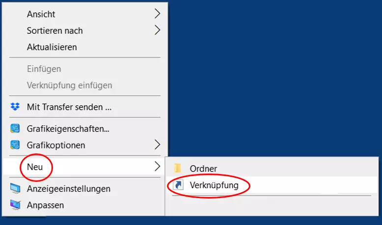 Shutdown-Befehl via Windows-Verknüpfung