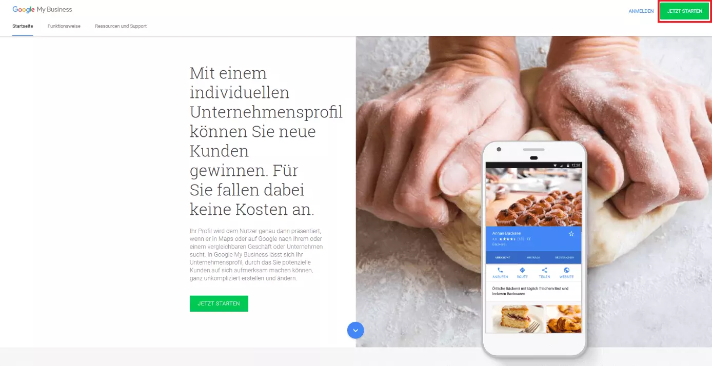 Die Startseite von Google My Business