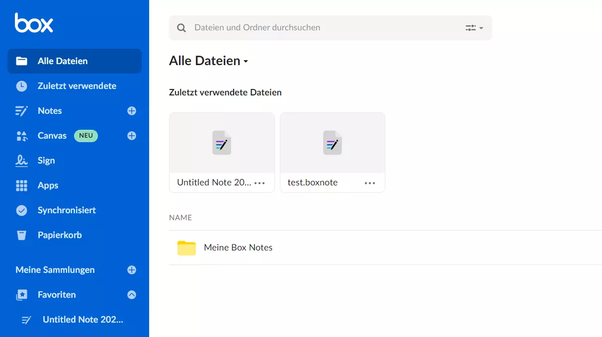 Benutzeroberfläche der Dropbox-Alternative Box