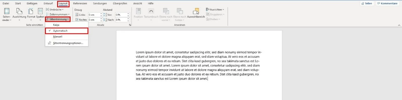 Microsoft Word: Automatische Silbentrennung aktivieren 