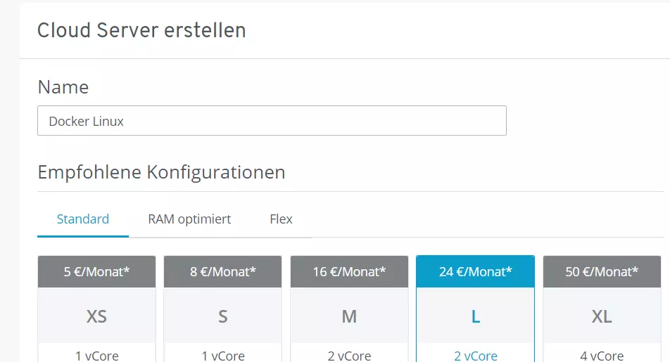 IONOS Cloud Panel: Tarifauswahl