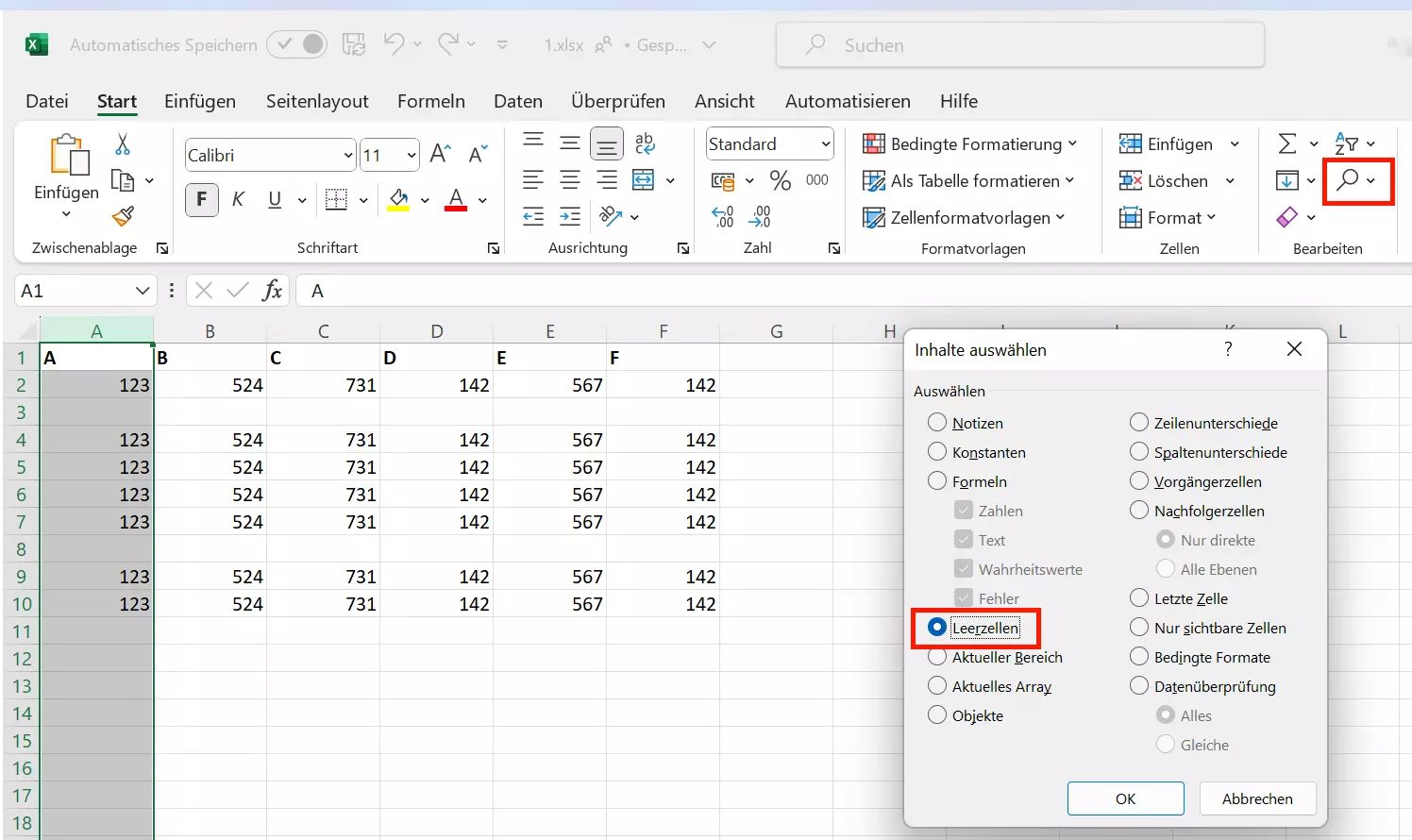 Excel: Leere Zeilen anzeigen lassen