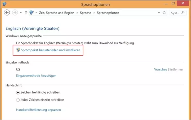 Windows-8-Dialog „Sprachoptionen“