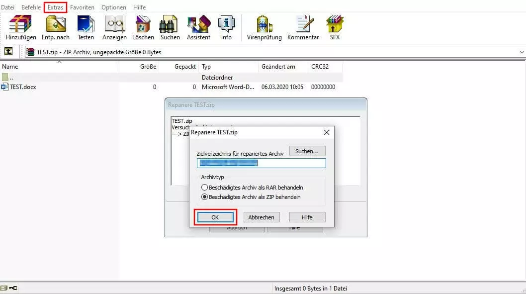 Archiv reparieren in WinRAR