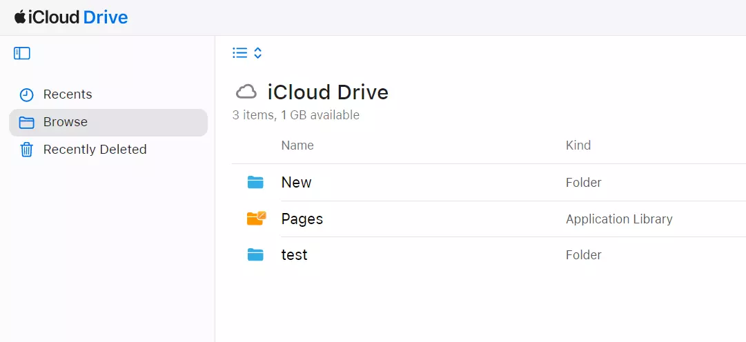 Benutzeroberfläche von iCloud Drive im Web