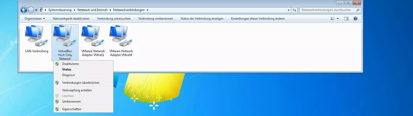 Auflistung eingerichteter Netzwerkverbindungen in Windows 8