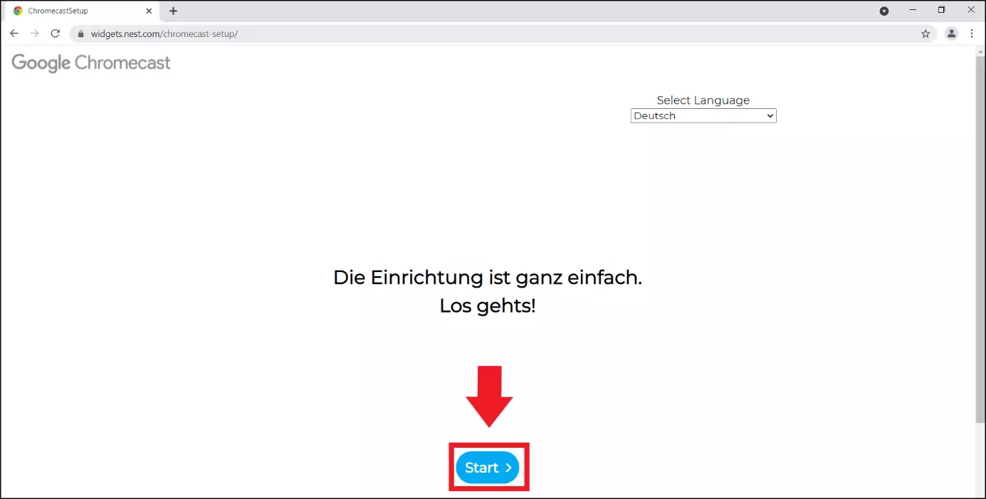 Öffnen Sie im Browser die URL „chromecast.com/setup“