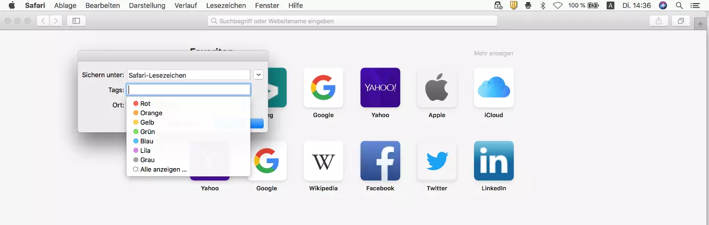 Safari-Lesezeichen-Export: Optionale Zuordnung von Tags