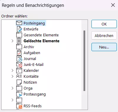 Outlook-Regel-Assistent: Auswahl des Zielordners