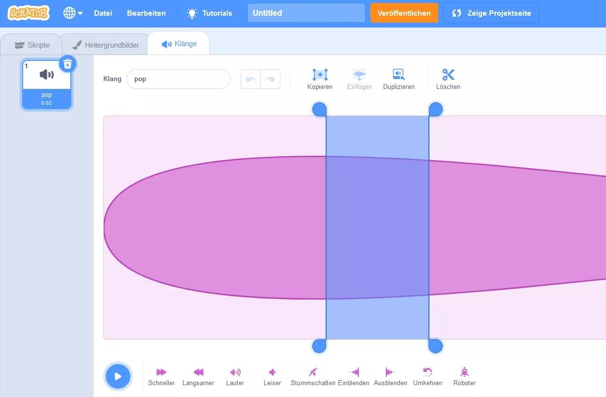 Scratch programmieren: Fenster zur Bearbeitung eines Sound-Beispiels