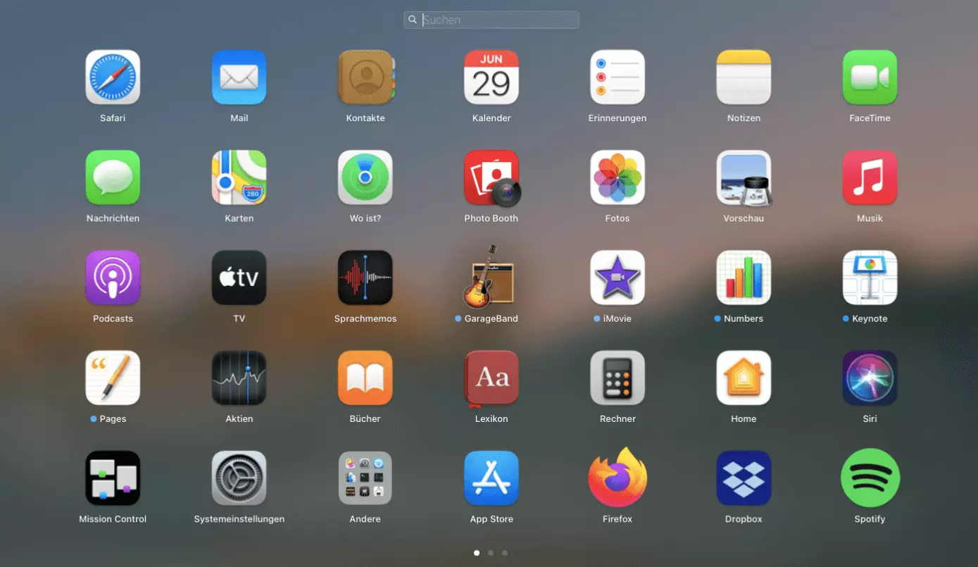 Übersicht Launchpad am Mac