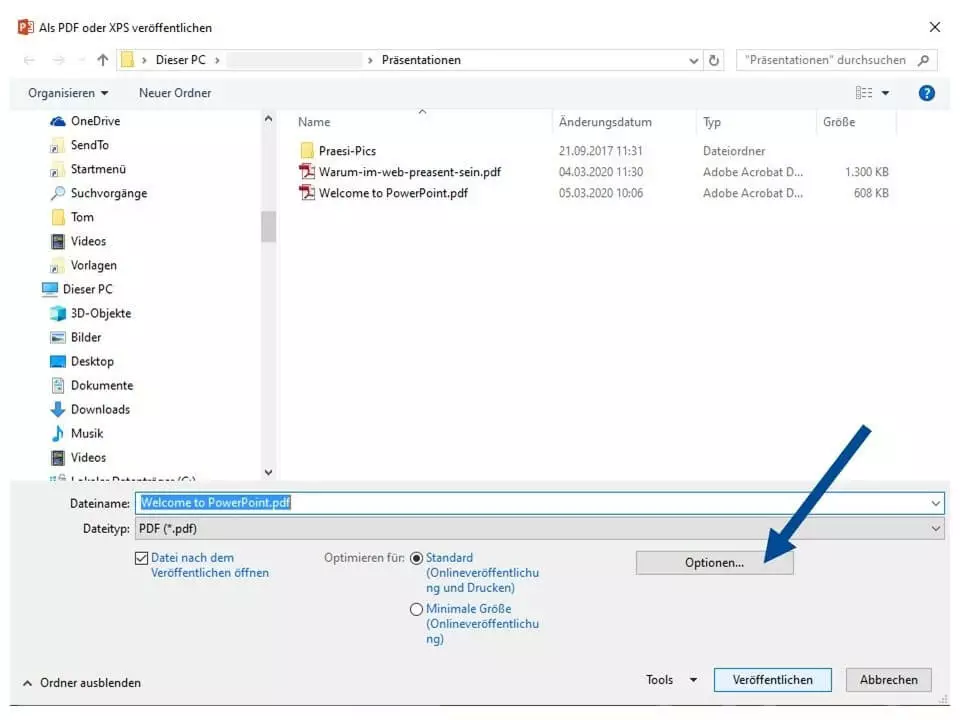 Powerpoint als PDF speichern, Schritt 4