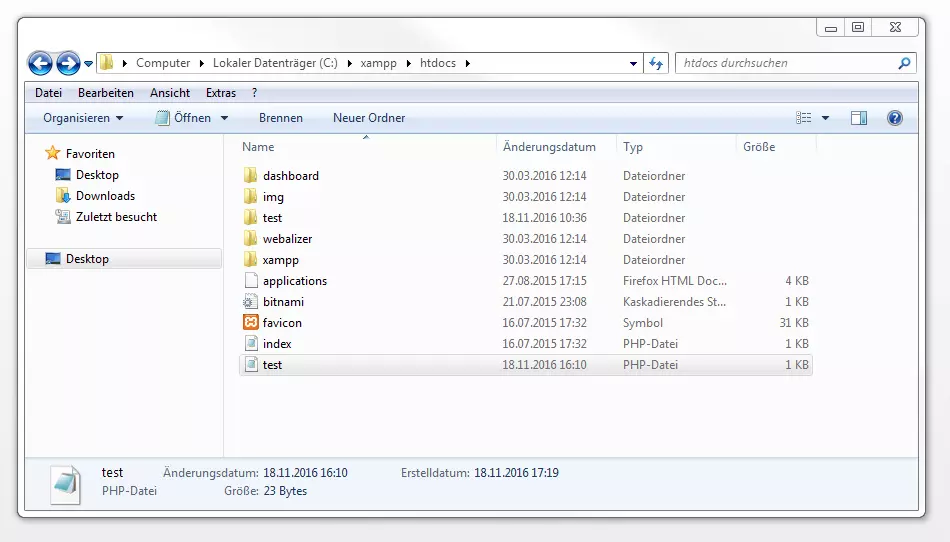Die Datei test.php im htdocs-Ordner