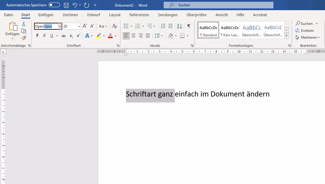 Word: Hinzugefügte Schriftart im Einsatz