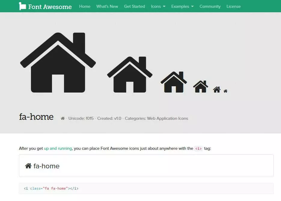 Detailansicht für das Icon fa-home auf Fontawesome.io