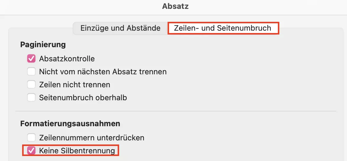 Word: Silbentrennung für einen Absatz manuell deaktivieren