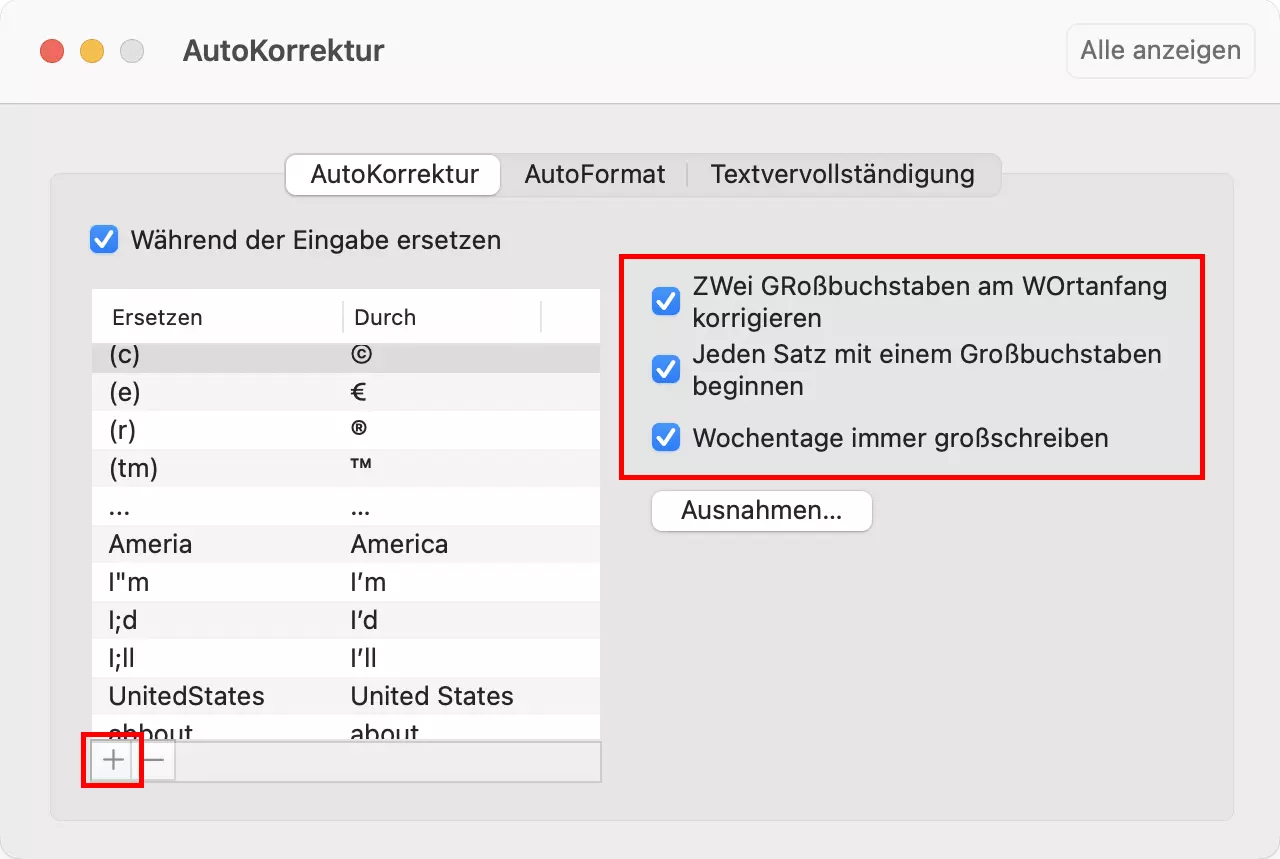 Outlook für Mac: AutoKorrektur-Optionen