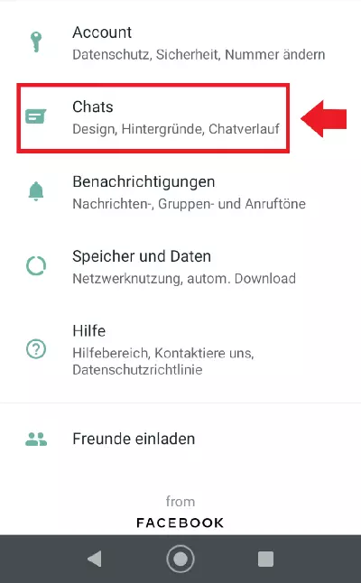 WhatsApp-Einstellungen mit dem Feld „Chats“ 