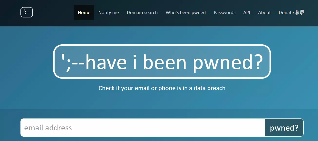 Screenshot der Startseite von Have I Been Pwned?