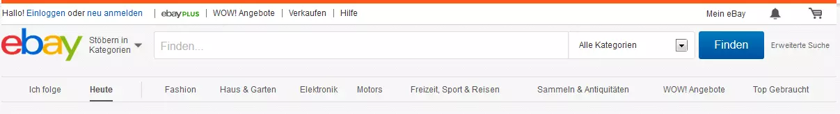 Screenshot der eBay-Suchleiste