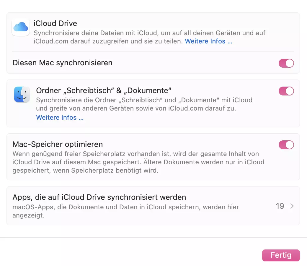 Oberfläche von iCloud Drive am Mac