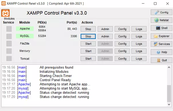 Control Panel von XAMP