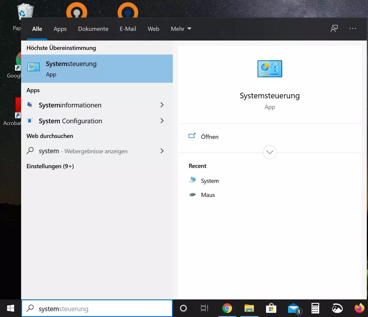 Suchfunktion in der Taskleiste von Windows 10