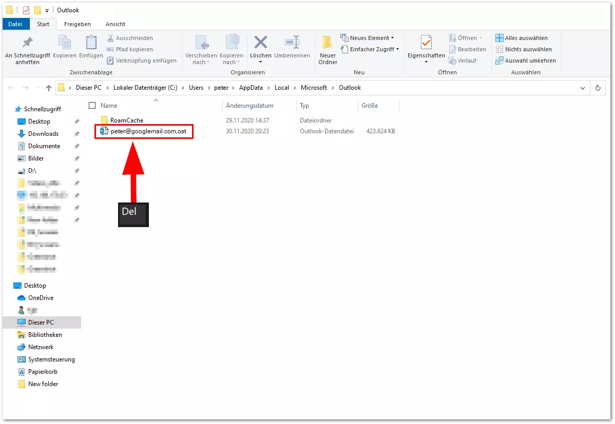 Outlook-Cache: Löschen der OST Datei