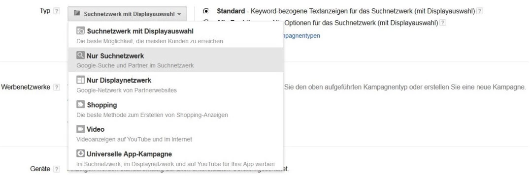 Zusätzliche Einstellungen für die Einrichtung von Kampagnen mit Google Ads