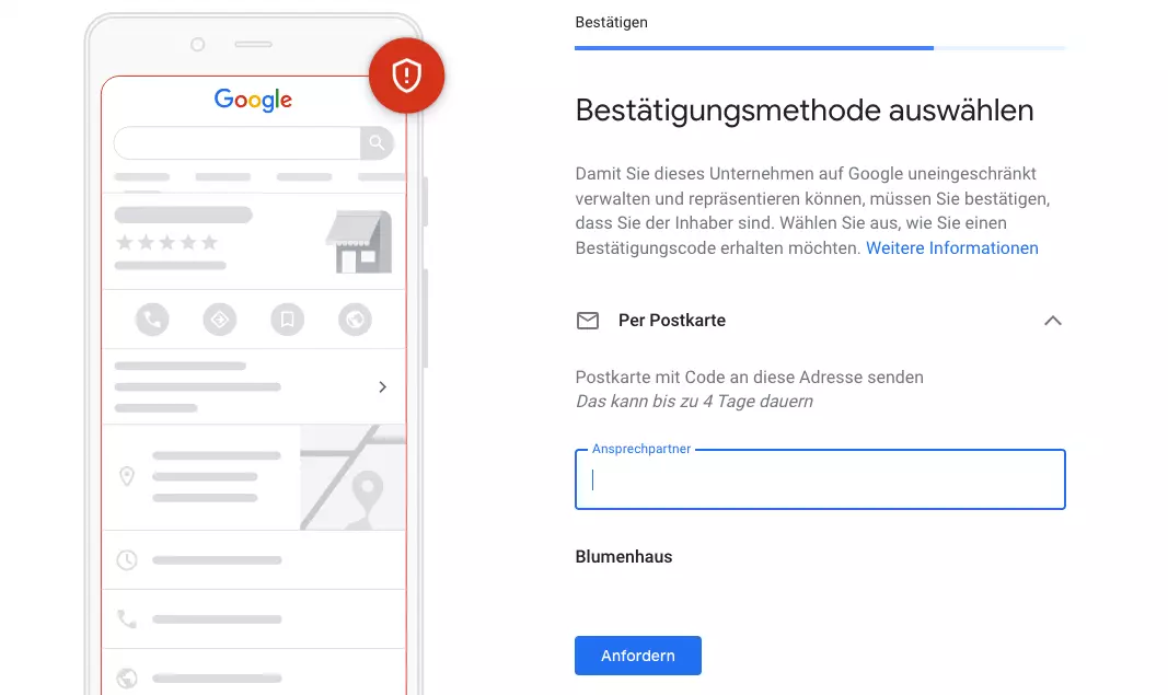 Bei Google My Business anmelden: Identität bestätigen