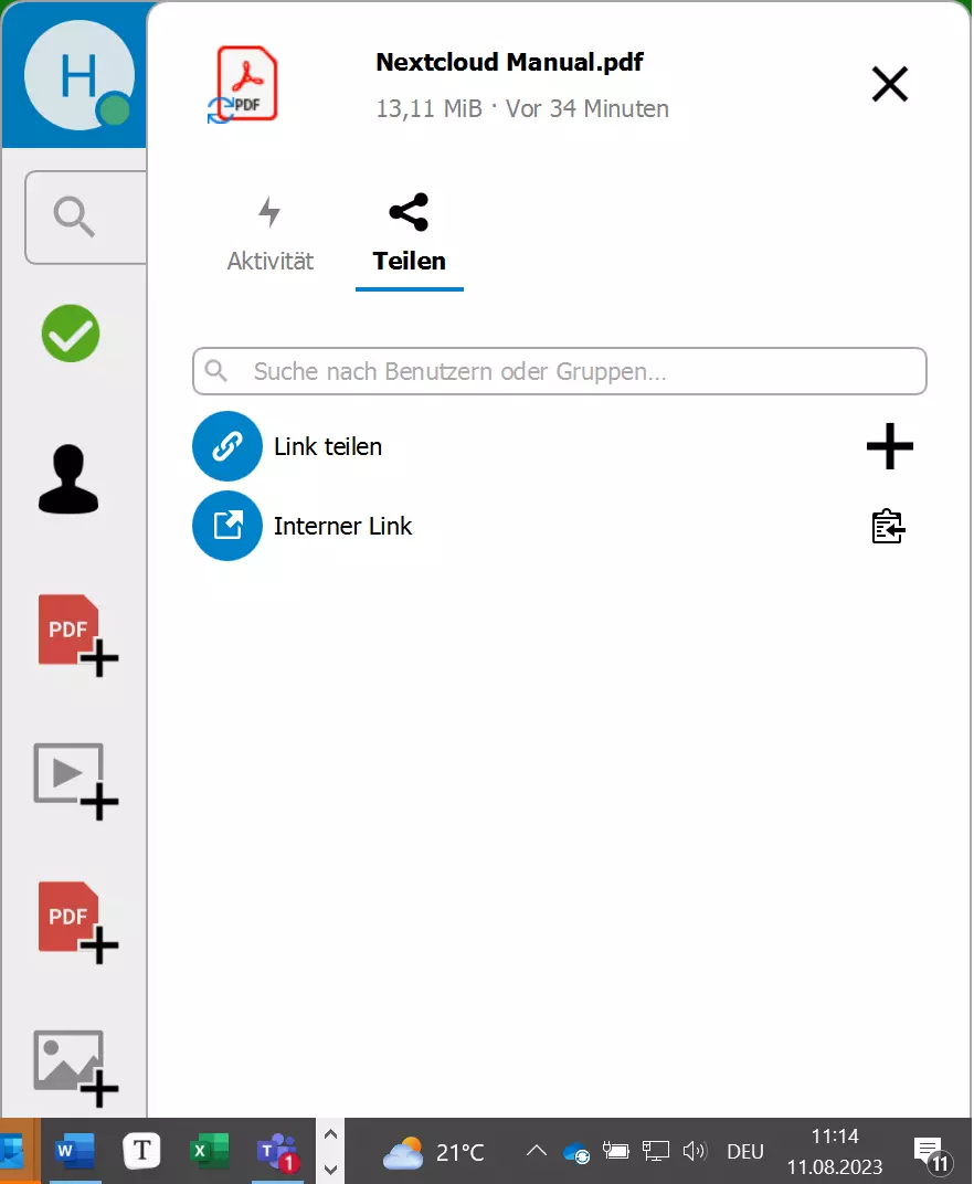 Nextcloud-Client Desktop-App mit Teilen-Dialog