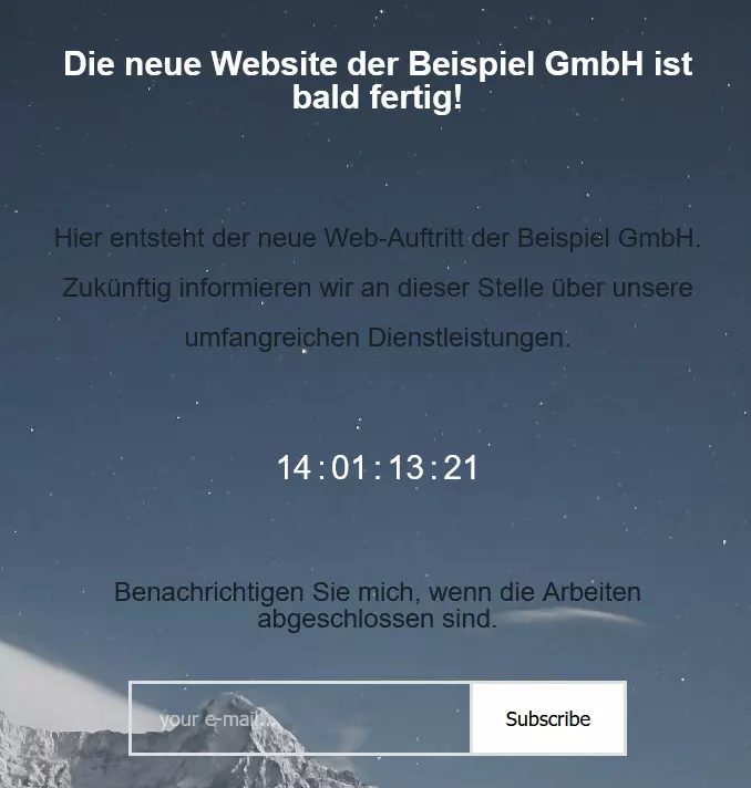 Coming-soon-Website mit Countdown 