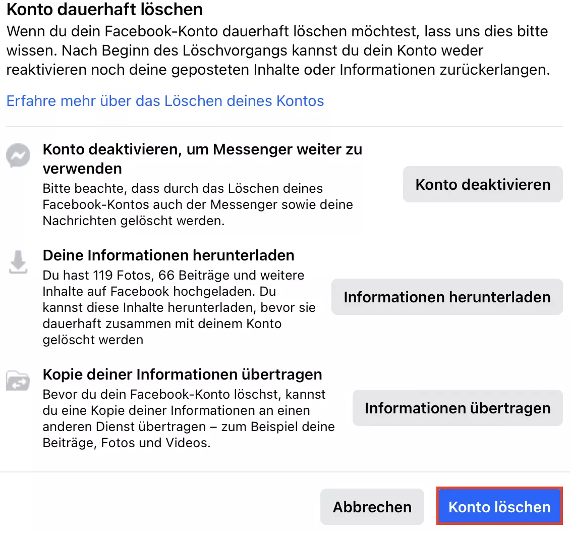 Facebook: Konto dauerhaft löschen