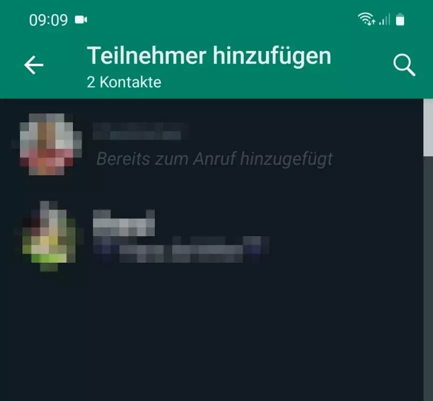 WhatsApp: Weiteren Kontakt mit der Suchfunktion suchen und durch Anklicken hinzufügen